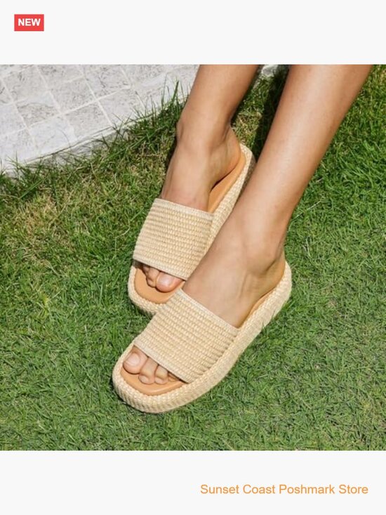 Platform Sandals Raffia Espadrille Slides Slip On Summer Beach main image 5